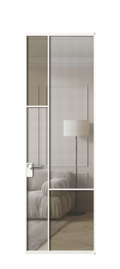 Межкомнатная дверь Mosaic АЛПЛ041.13 Алюминий Белый Mesh silver + Бронза прозрачное триплекс Цена 984150 #CURRENCY# | Volhovec