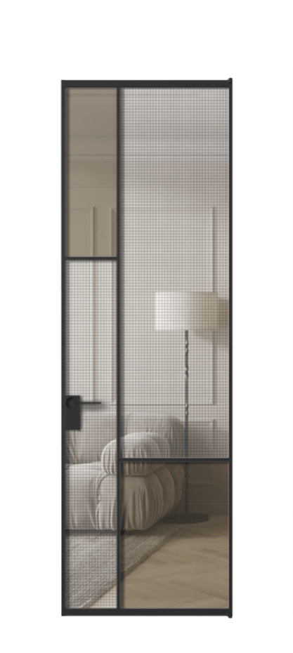 Межкомнатная дверь Mosaic АЛПЛ041.13 Алюминий Черный Mesh silver + Бронза прозрачное триплекс Цена 903990 AMD | Volhovec