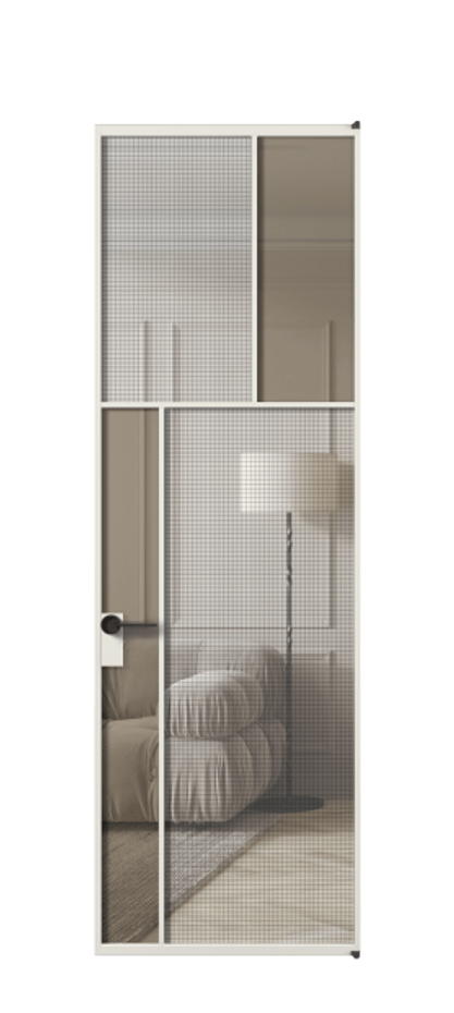 Межкомнатная дверь Mosaic АЛПЛ041.22 Алюминий серый Mesh silver + Бронза прозрачное триплекс Цена 1094480 AMD | Volhovec