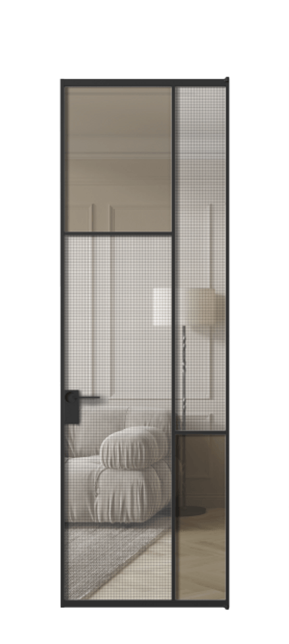 Межкомнатная дверь Mosaic АЛПЛ041.10 Алюминий Черный Mesh silver + Бронза прозрачное триплекс Цена 903990 AMD | Volhovec