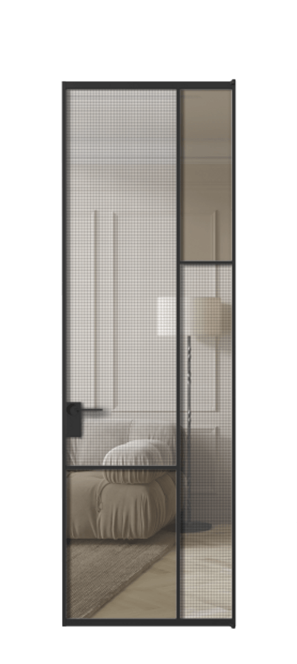 Межкомнатная дверь Mosaic АЛПЛ041.12 Алюминий Черный Mesh silver + Бронза прозрачное триплекс Цена 903990 AMD | Volhovec