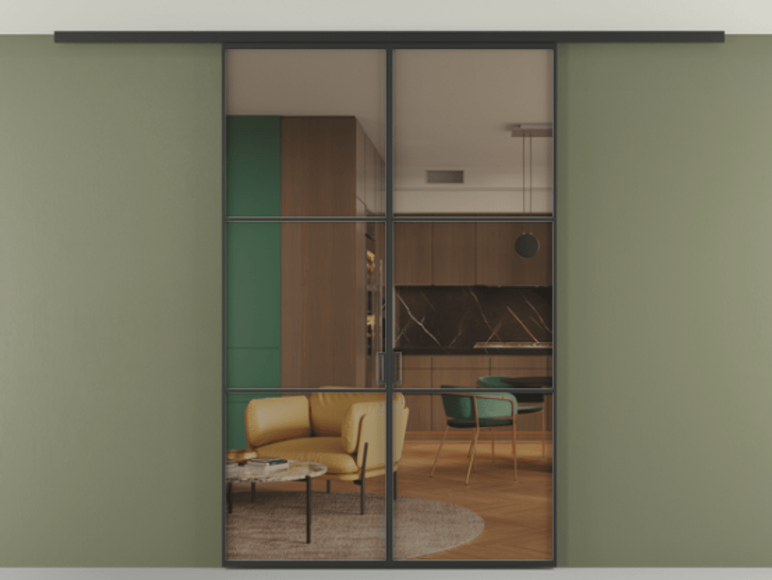 Перегородка Formato вдоль стены на потолок двустворчатая #VENDORCODE# #FURNISH# #GLASS# Цена #PRICE# #CURRENCY# | Volhovec