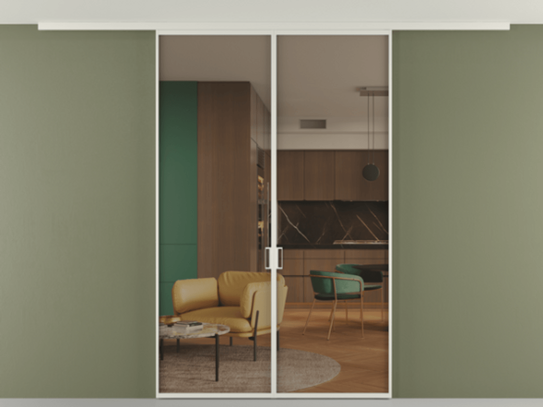 Перегородка Formato вдоль стены на потолок двустворчатая #VENDORCODE# #FURNISH# #GLASS# Цена #PRICE# #CURRENCY# | Volhovec