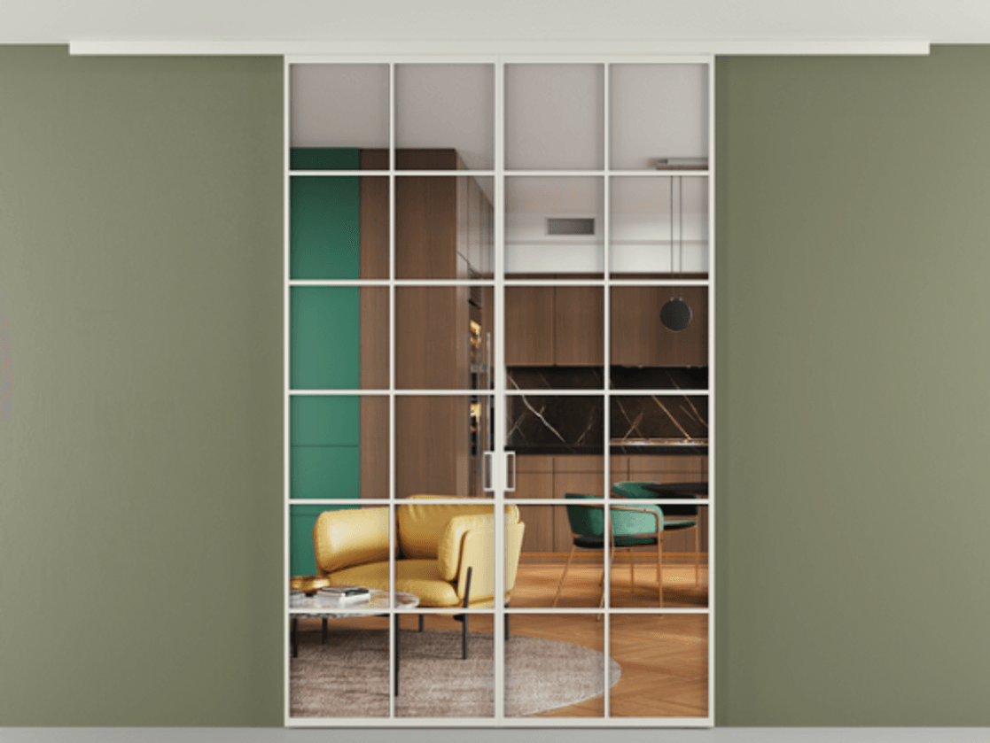 Перегородка Formato вдоль стены на потолок двустворчатая #VENDORCODE# #FURNISH# #GLASS# Цена #PRICE# #CURRENCY# | Volhovec