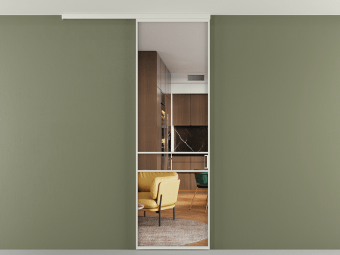 Перегородка Formato вдоль стены на потолок одностворчатая #VENDORCODE# #FURNISH# #GLASS# Цена #PRICE# #CURRENCY# | Volhovec