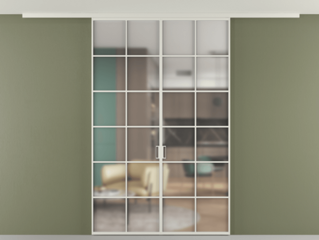 Перегородка Formato вдоль стены на потолок двустворчатая #VENDORCODE# #FURNISH# #GLASS# Цена #PRICE# #CURRENCY# | Volhovec