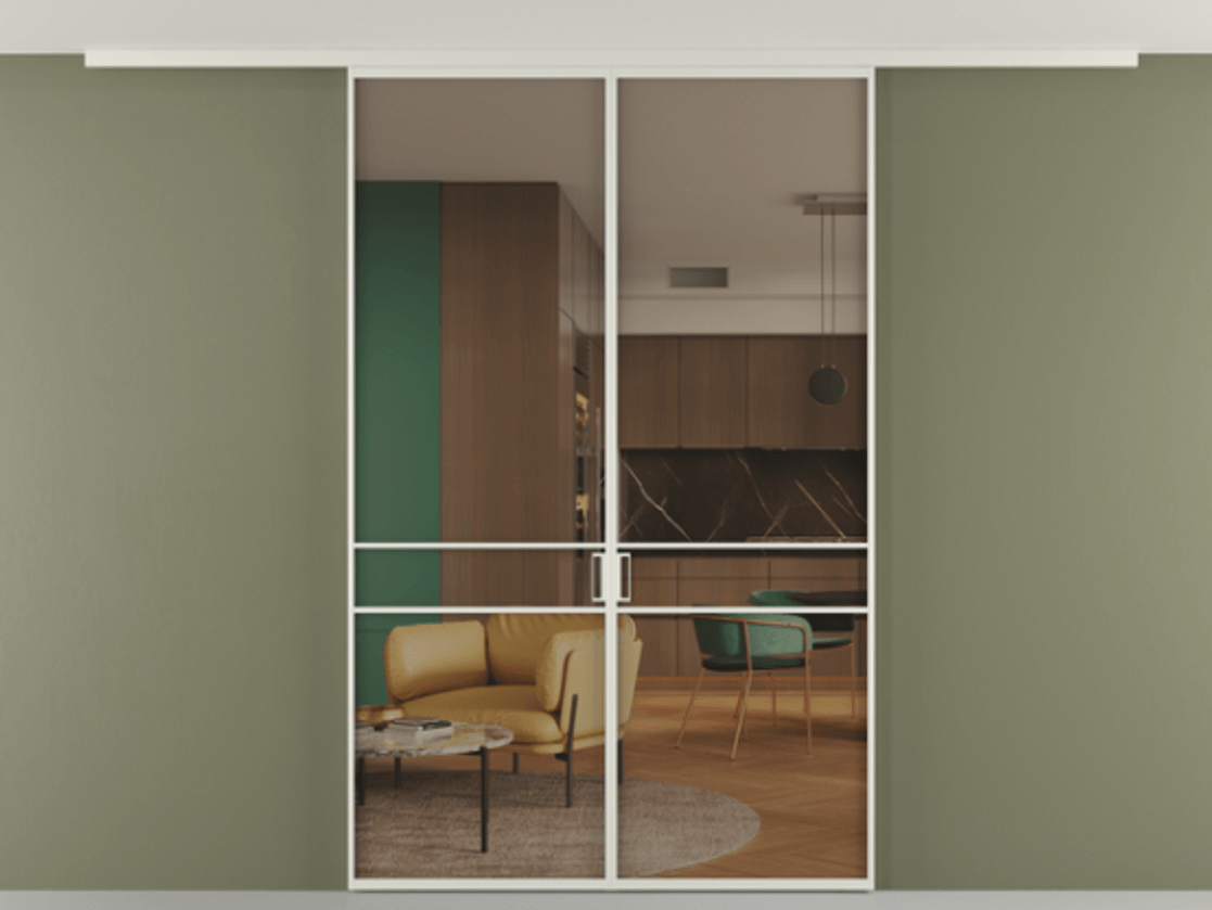 Перегородка Formato вдоль стены на потолок двустворчатая #VENDORCODE# #FURNISH# #GLASS# Цена #PRICE# #CURRENCY# | Volhovec