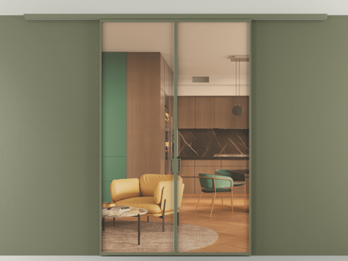 Перегородка Formato вдоль стены на потолок двустворчатая #VENDORCODE# #FURNISH# #GLASS# Цена #PRICE# #CURRENCY# | Volhovec