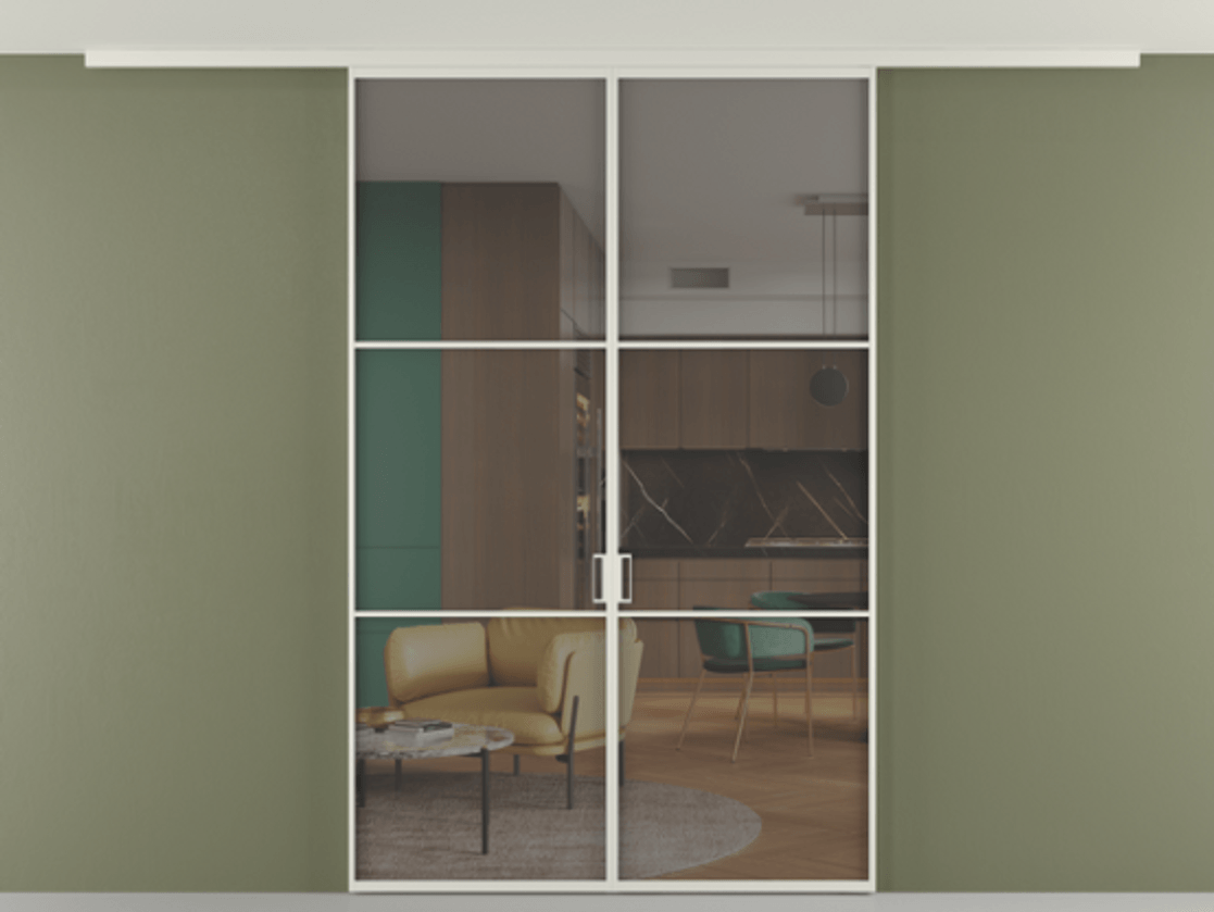 Перегородка Formato вдоль стены на потолок двустворчатая #VENDORCODE# #FURNISH# #GLASS# Цена #PRICE# #CURRENCY# | Volhovec